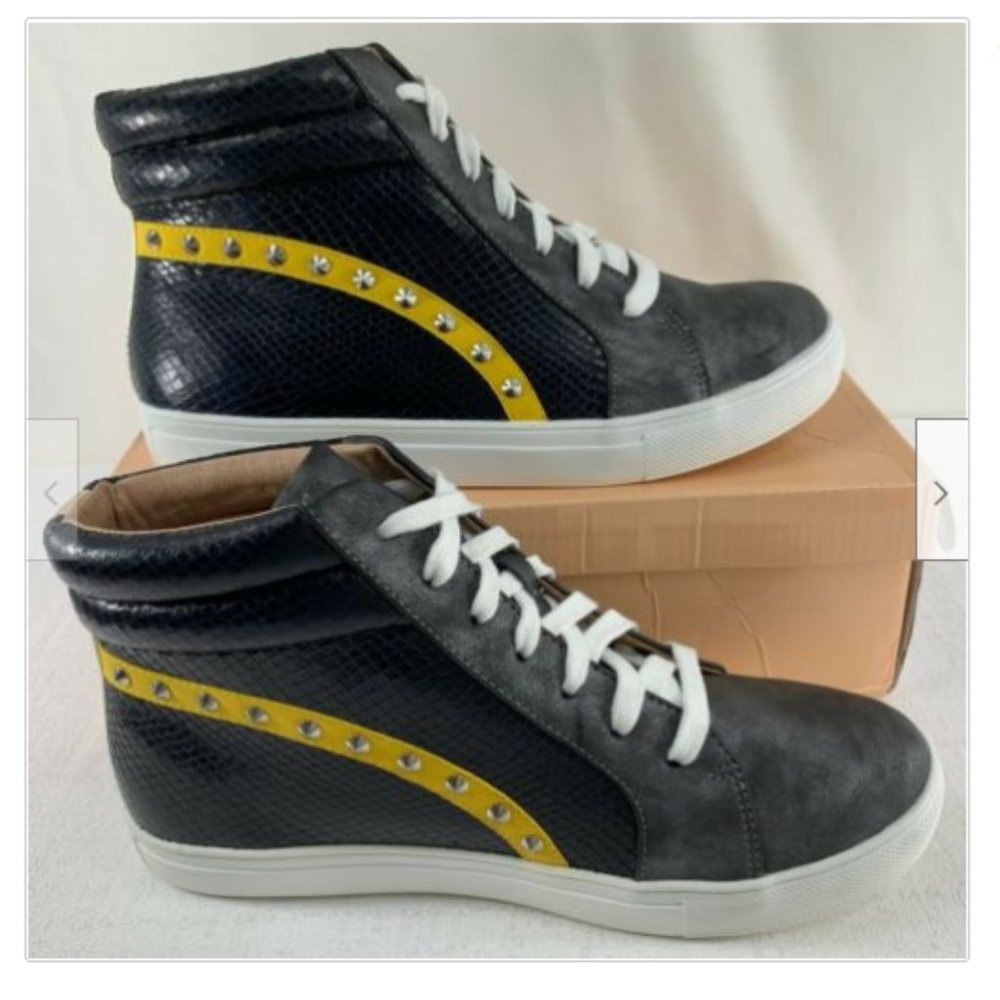 AMS Women's Black Embossed Layla Hi-Top Sneakers